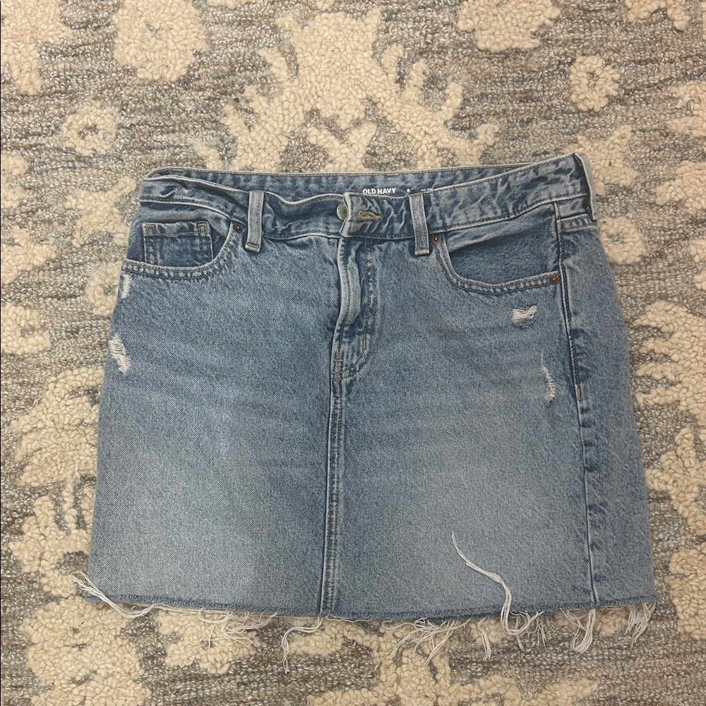 Old Navy Women's Light Blue Distressed Denim Mini Skirt